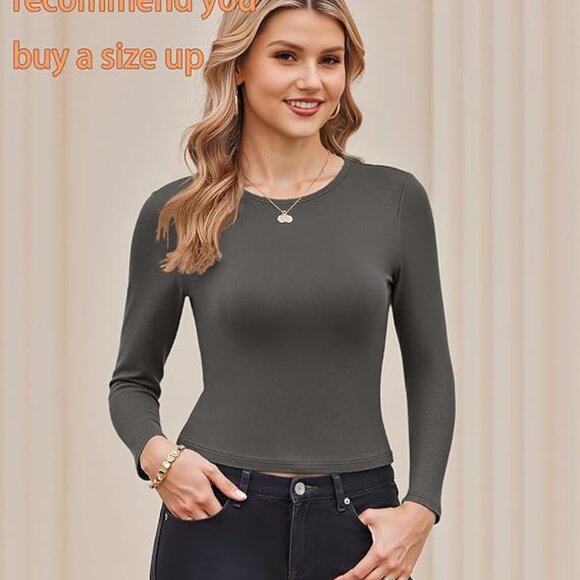 Womens Long Sleeve Crop Tops Basic Slim Fitted Shirts Fashion 2025 Going Out Y2k - Picture 5 of 6